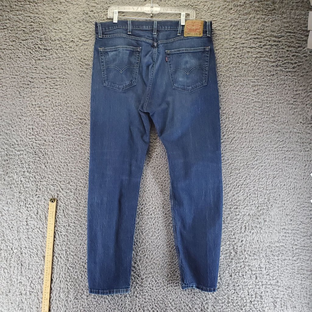 Levis Jeans Mens 38x32 Blue 505 Straight Leg Whiskering Denim